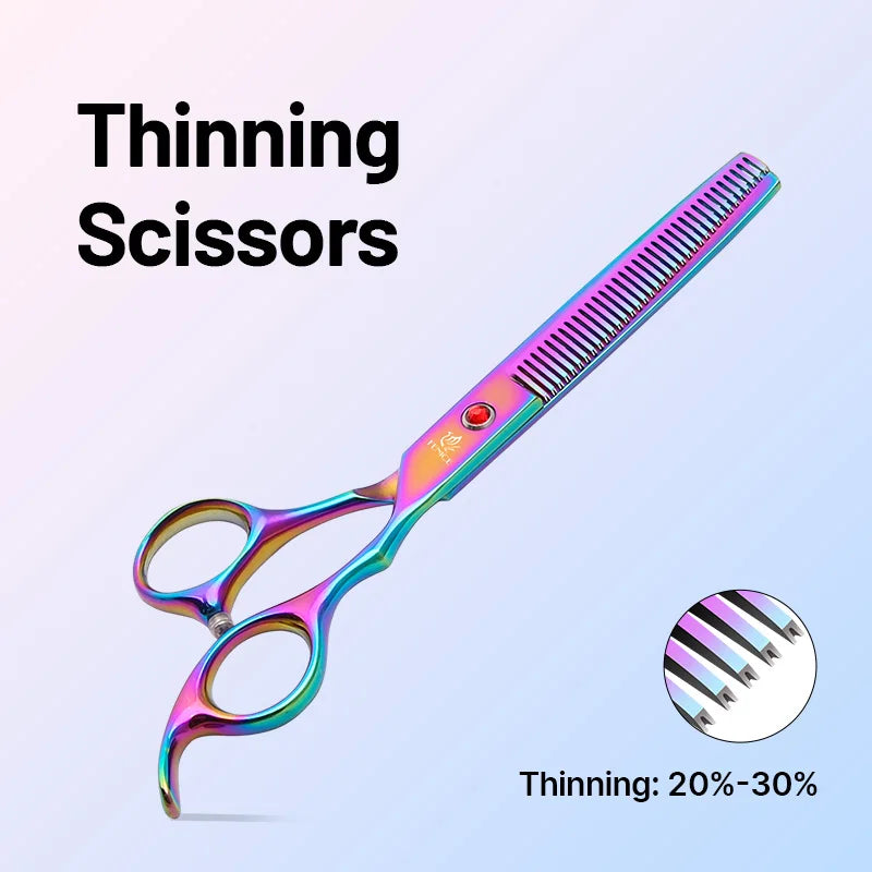 Fenice Classical Model homeuse 9cr steel 6.5/7.0 Inch rainbow&black dog grooming scissors Shears set for household pet owner