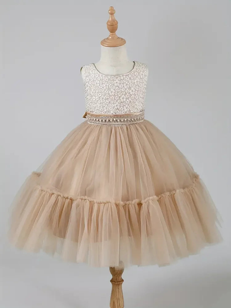 Girls Dress Set Spring Autumn Khaki Lotus Lace 2024 Fashion New Children Clothes Cute Princess Dresses and Coat Outfits 2-8 Year