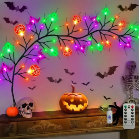 Willow Vine Halloween String Lights With Bat Spider Pumpkin