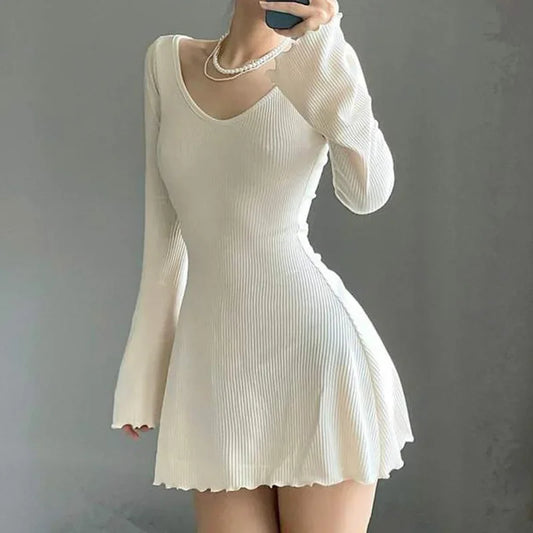 Hirigin Women Bodycon Mini Dress Ruched Long Sleeve Y2K Streetwear