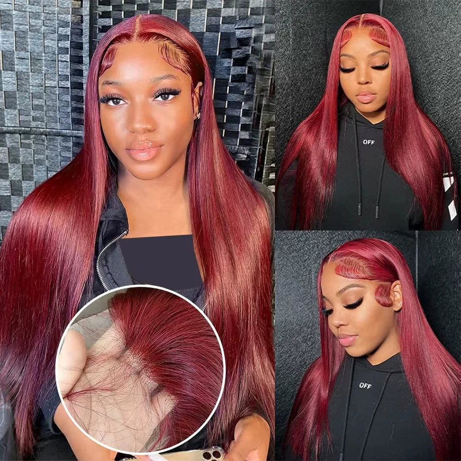 30 Inch Burgundy 13x4 HD Lace Frontal Straight Human Hair Wigs Pre Plucked Brazilian 99J Colored 13x6 Lace Front Human Hair Wig