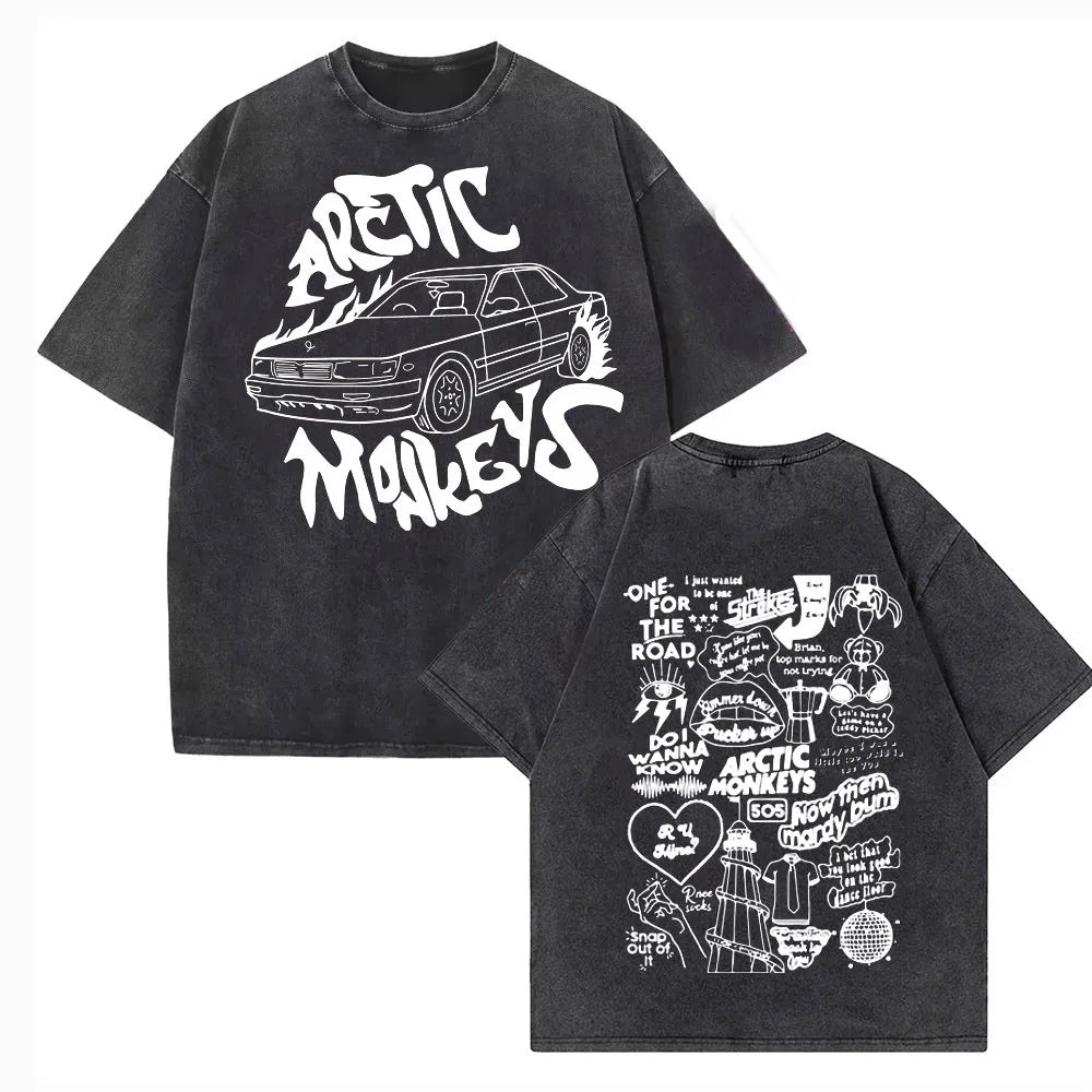 Arctic Monkeys Washed Shirt Cotton High Quality Male University Classic Aesthetic T Shirt Streetwear Breathable Graphic Retro