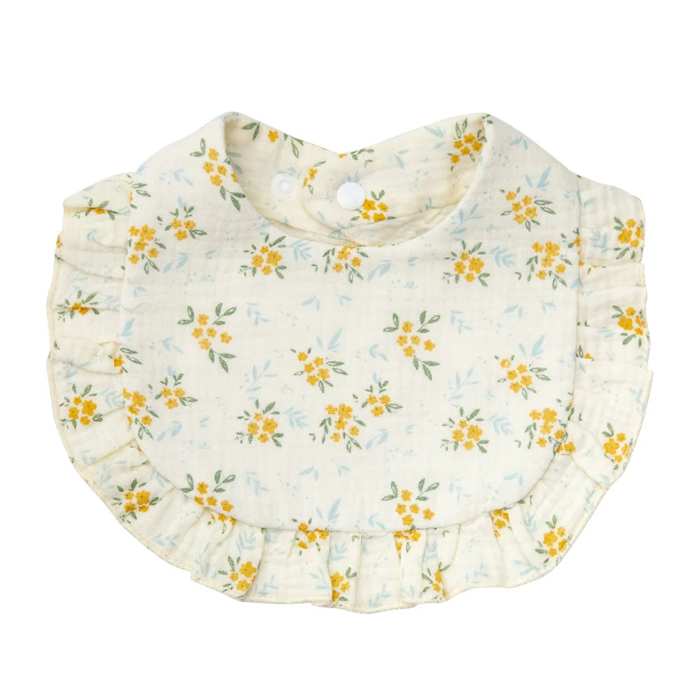 Flower Print Baby Bibs Adjustable Snap Burp Cloths Saliva Towel Muslin Cotton For Feeding