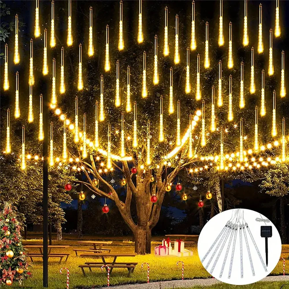WELPUR Solar Meteor Shower Lights Waterproof String Lights