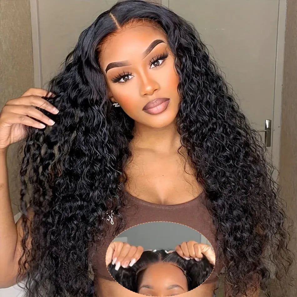 Deep Wave Human Hair Wigs 13X6 Water Wave Lace Front Wigs Glueless Brazilian Pre Plucked With Baby Hair Natural Color For Women