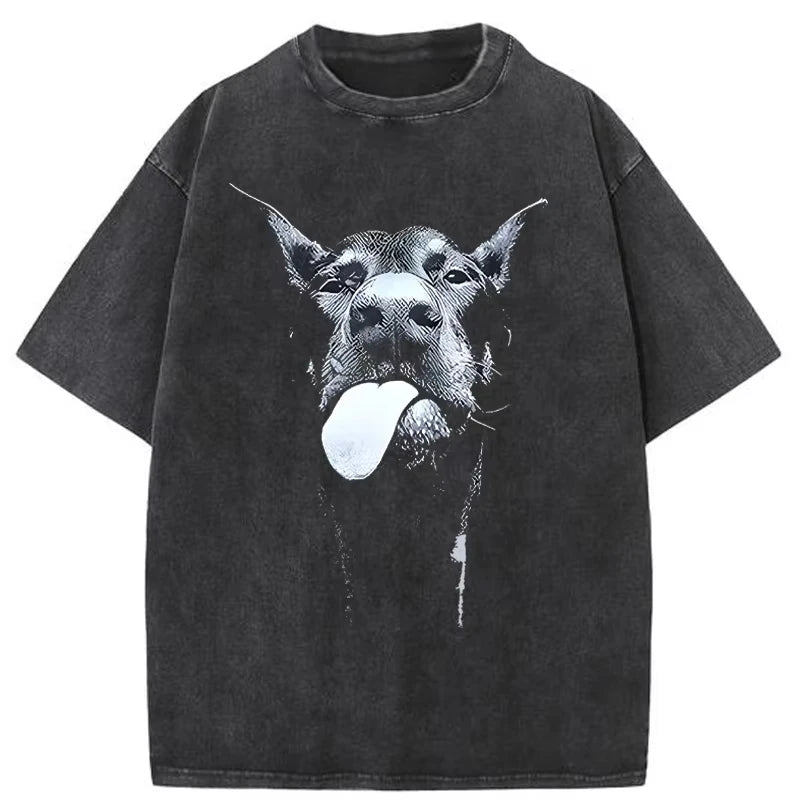 Men ClothingMen Gothic Letter Dog Printed T-Shirt Hip Hop Streetwear Punk Summer Vintage Washed Oversized Tops Men Clothing