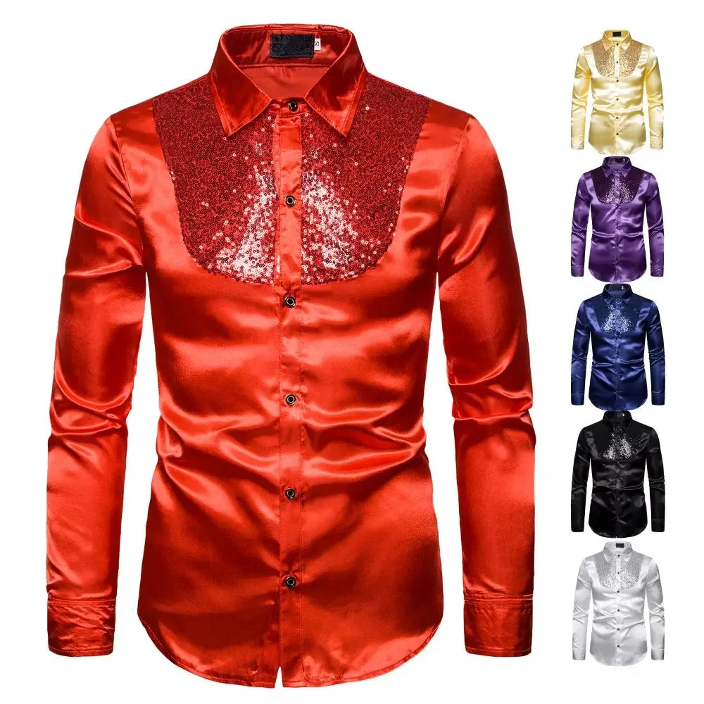 CN Zhejiang Glitter Sequin Mens Shirt For Festive Stage Wear