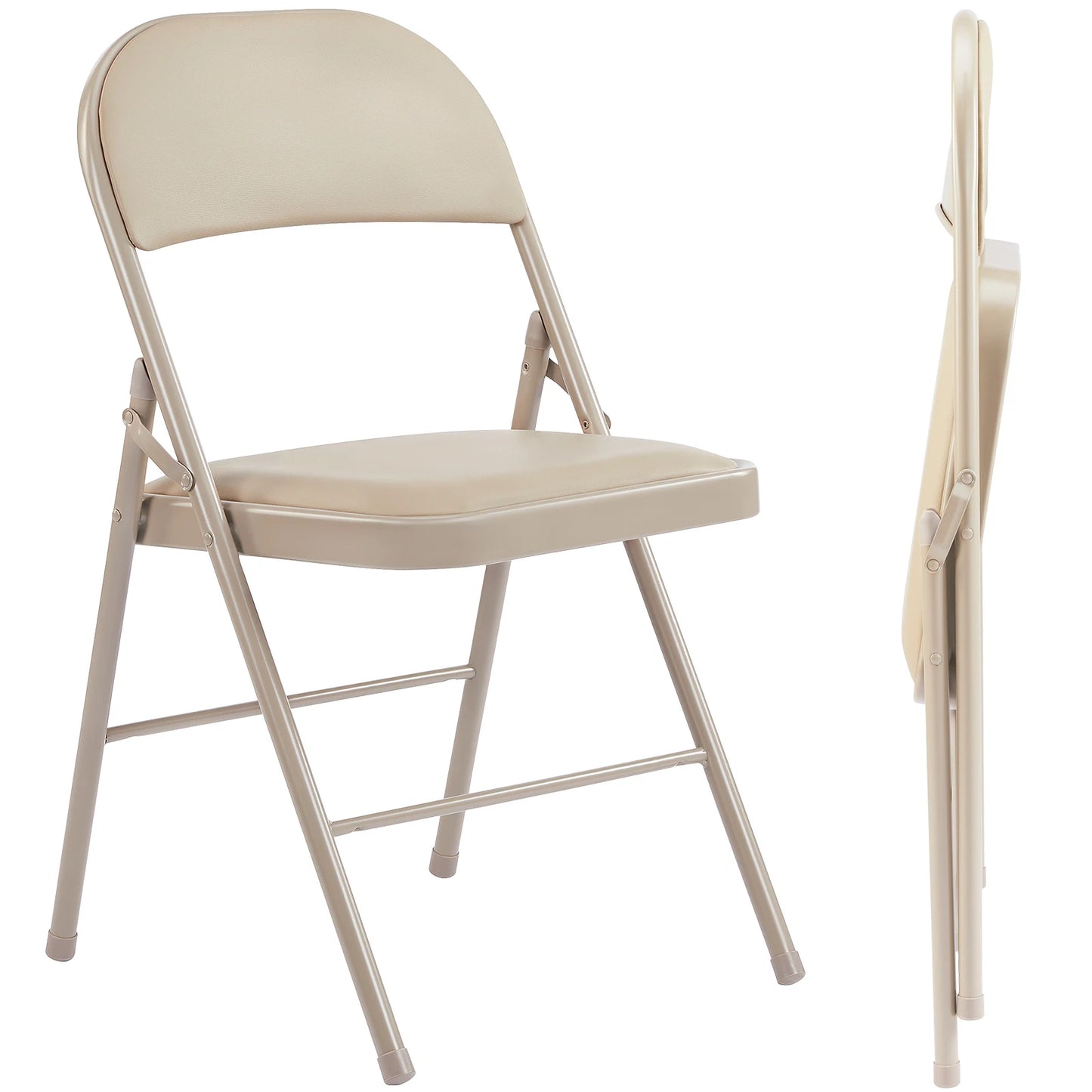 JHK Leather Padded Folding Chairs 2 Pack Sturdy Metal Frame