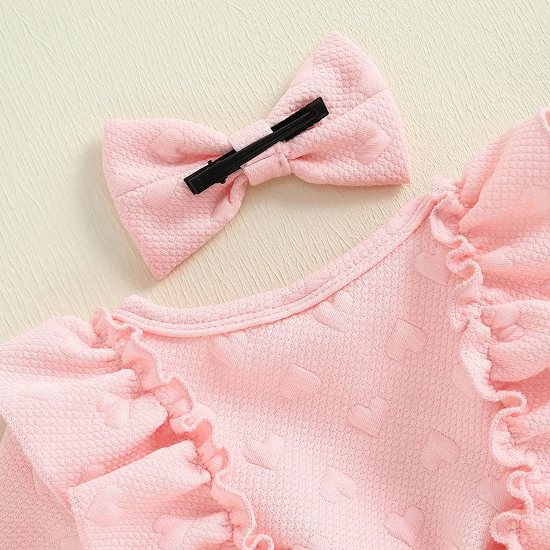 Girls Valentine s Day Heart Print Ruffle Sleeve Dress with Matching Headband - Adorable Toddler Princess Dress for the Holiday