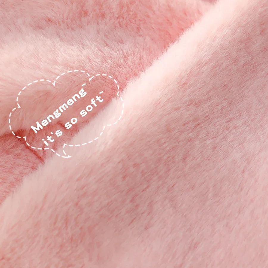 Cute Cartoon Rabbit Design Girls' Winter Warm Thick Plush Scarf with Faux Fur Protection