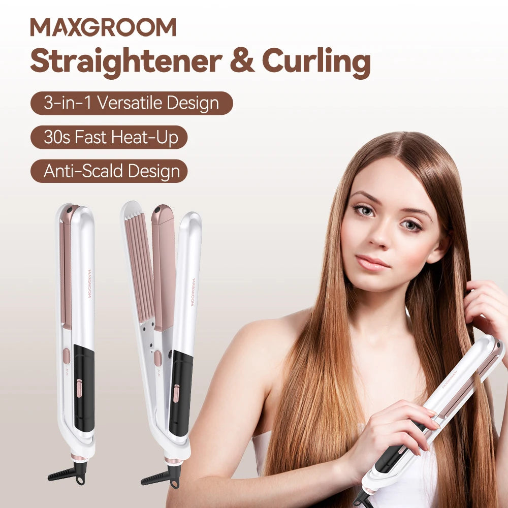 MAXGROOM 3In 1 Professional Hair Straightener Curlering PTC Ceramic Fast Heating Curler Adjustable Temperature Hair Straightener