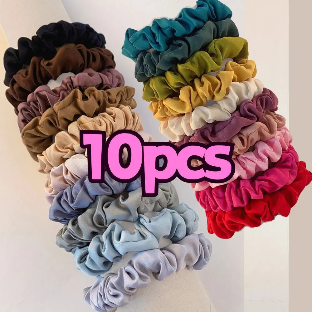 Satin Silk Hair Scrunchies 10pcs Set For Women Elastic Comfort