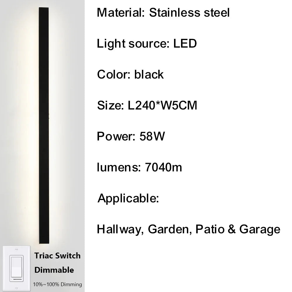 Outdoor Porch Wall Light 10%-100% Smart Triac Dimming Garden Corridor Lighting IP67 Waterproof Sconce Rust-Proof Stainless Steel