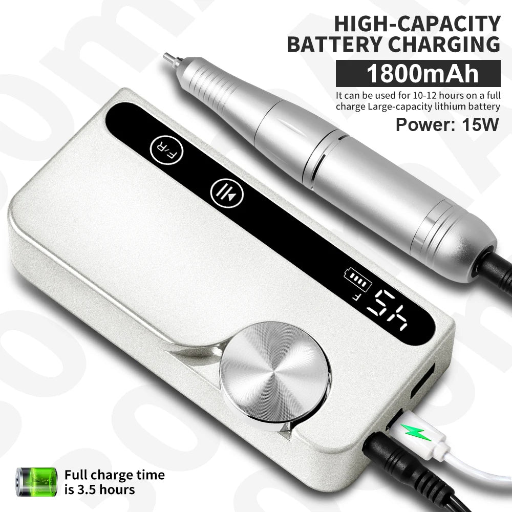 45000RPM Electric Nail Drill Polisher Rechargeable Professional Electric Nail Machine Kit for Home Acrylic Gel Nails Polishing