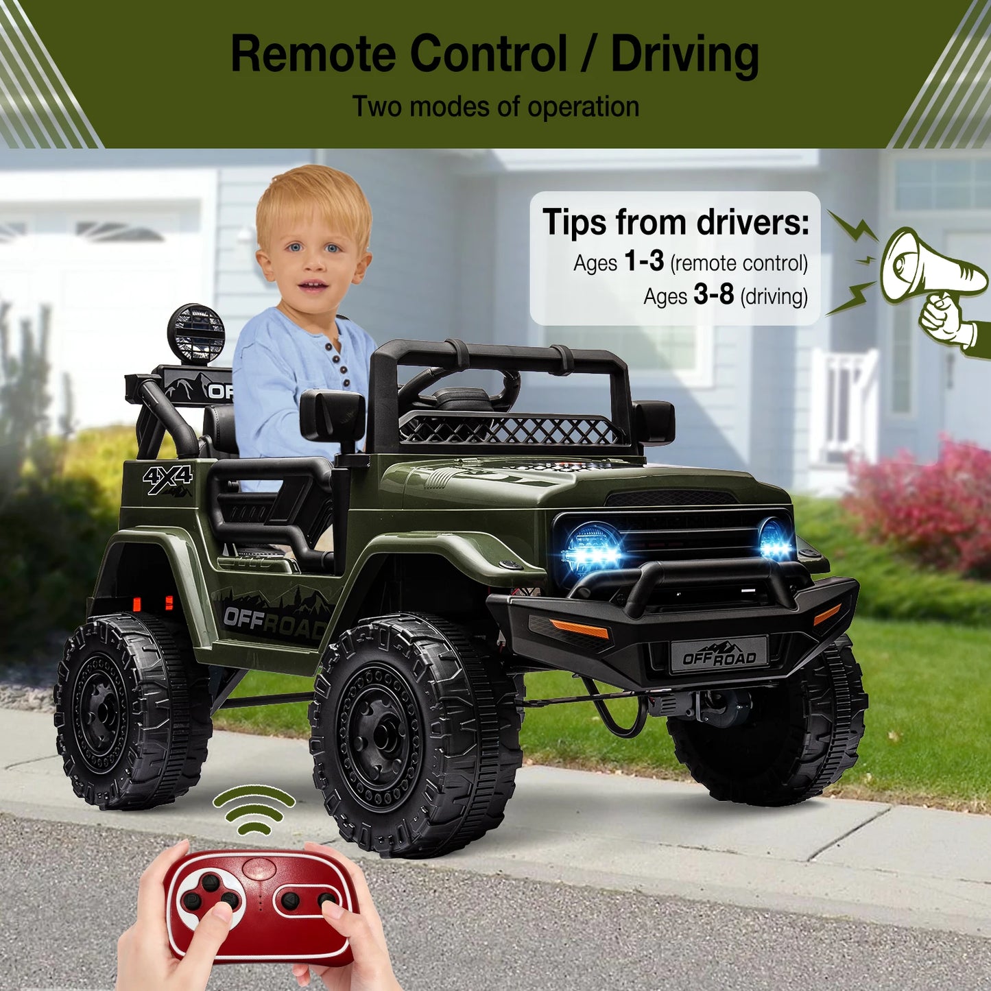 HiMIS 12V Kids Ride On Truck With Remote Control Led Lights