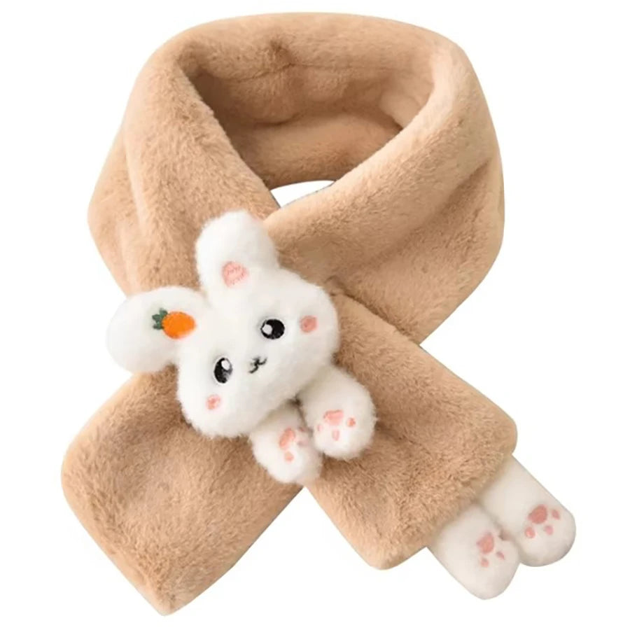 Cute Cartoon Rabbit Design Girls' Winter Warm Thick Plush Scarf with Faux Fur Protection