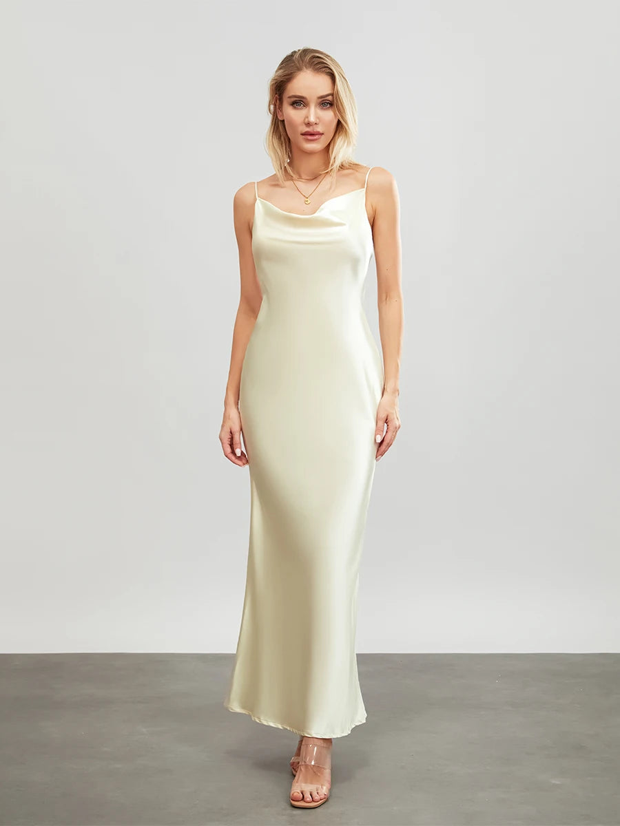 Hirigin Velvet Spaghetti Strap Cowl Neck Backless Bodycon Dress