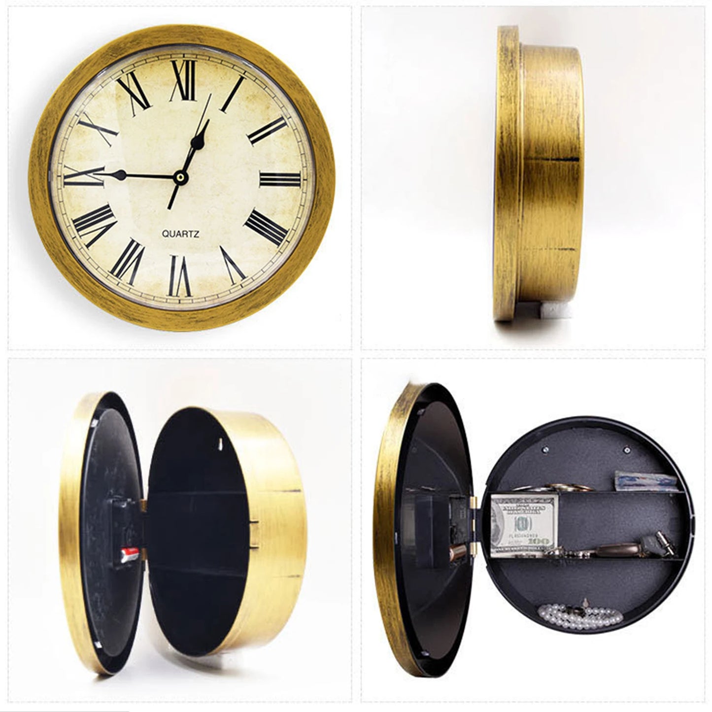 Wall Mounted Clock with Safe Simple and Generous Design Wall Clock & Safe for Hiding Money Jewelry Gold