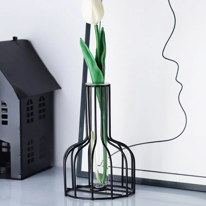 Hollow Iron Vase Dried Flowers Centerpiece Decor Home Office