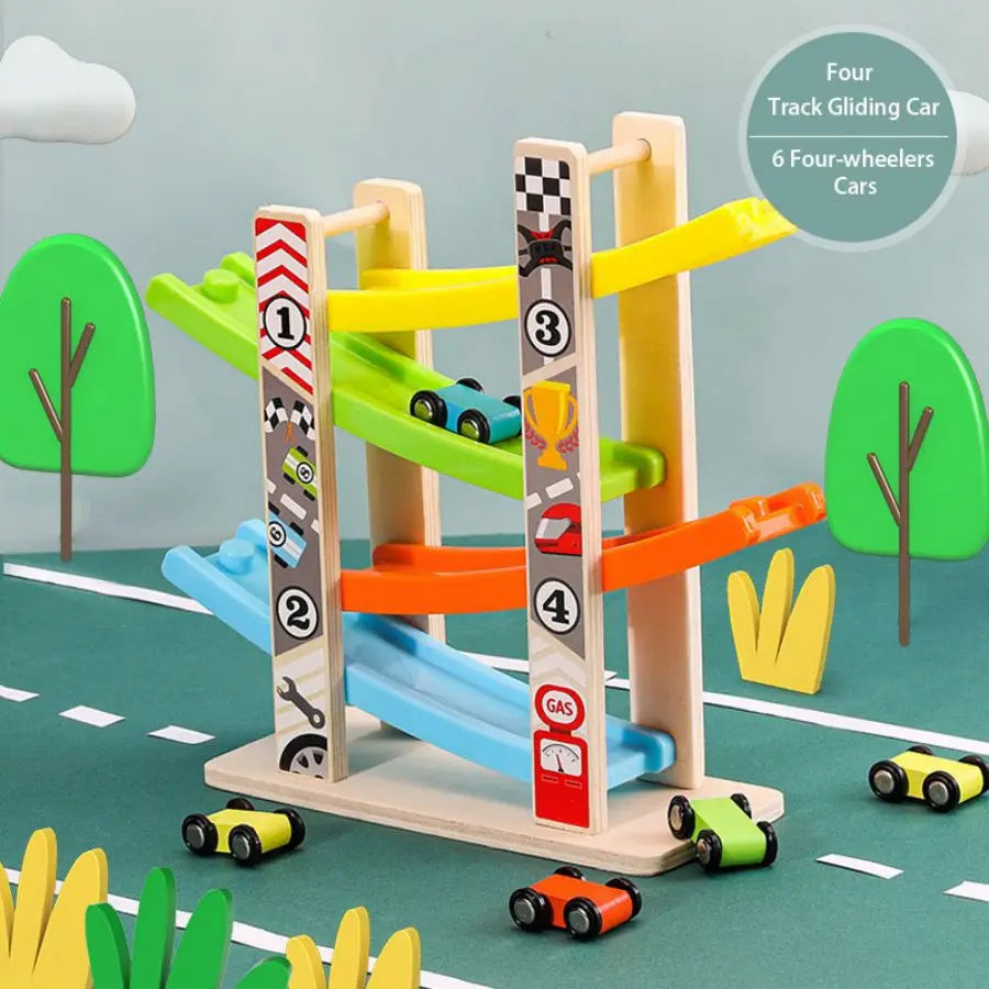 Edutree 7 Track Wooden Ramp Racing Toddler Toys Set
