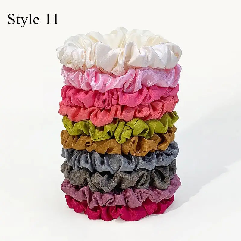 Satin Silk Hair Scrunchies 10pcs Set For Women Elastic Comfort