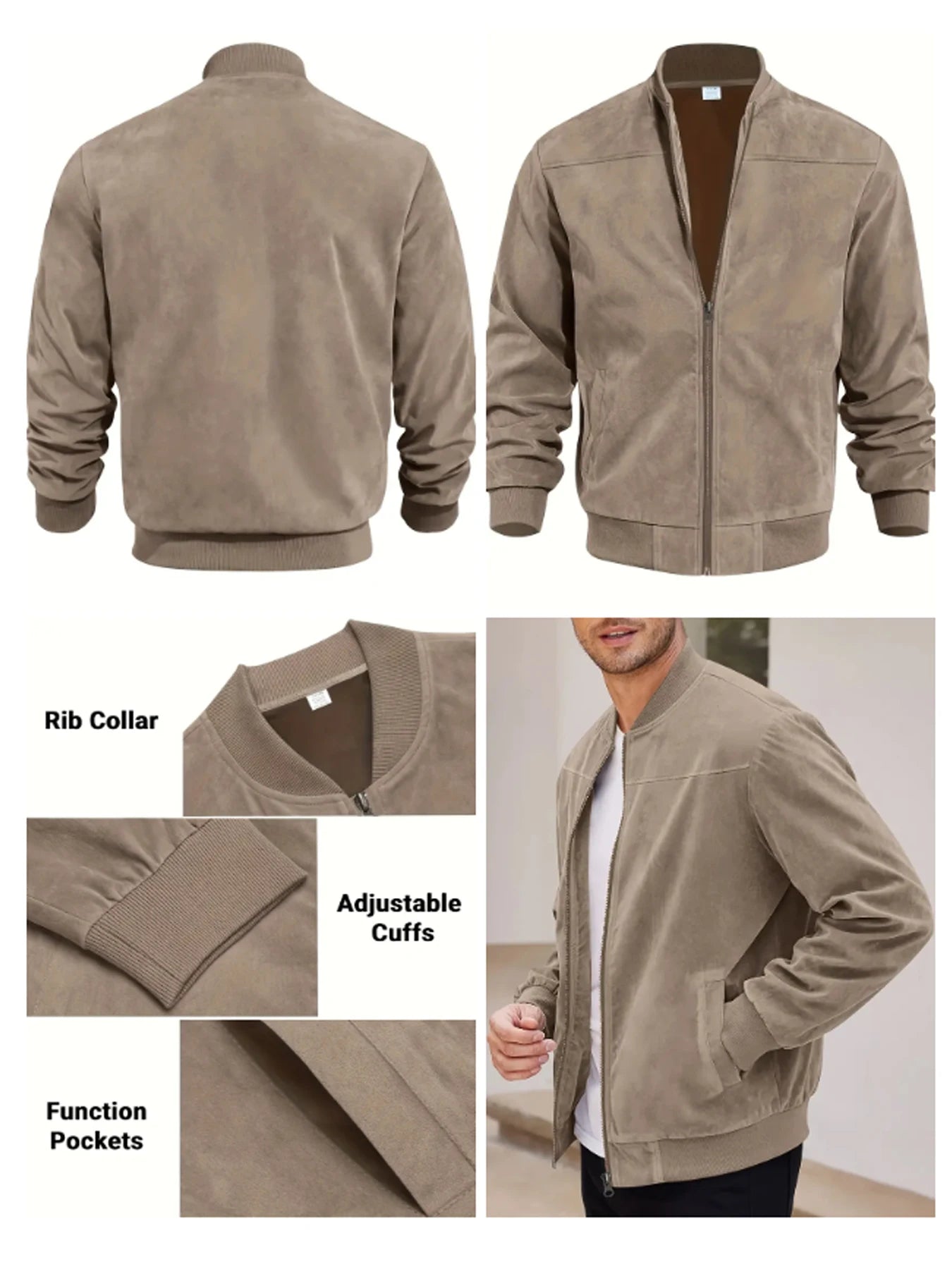 CN Sichuan Suede Nap Fabric Casual Jacket Zip Bomber