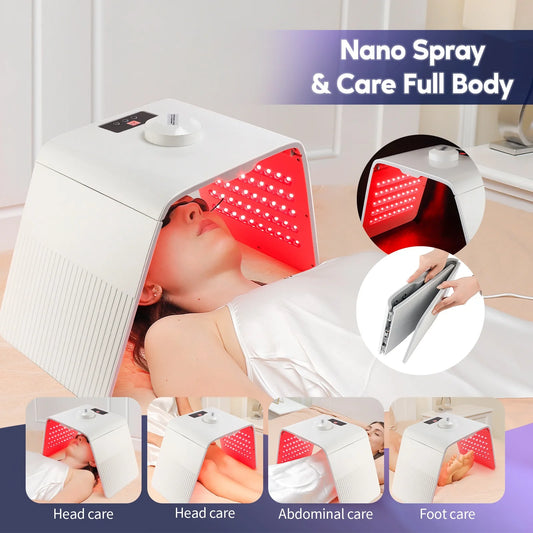 Foldable 7 Colors LED Photon Machine PDT Light Therapy with Nano Water Sprayer Skin Rejuvenation Lamp Red Blue Light SPA