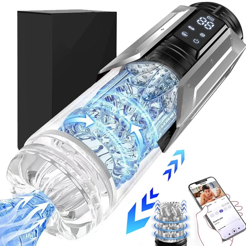 APP LED Automatic Male Masturbator Cup 7 Sucking Rotating Licking Thusting Modes Pocket Pussy Stroker Blowjob Sex Toys For Men