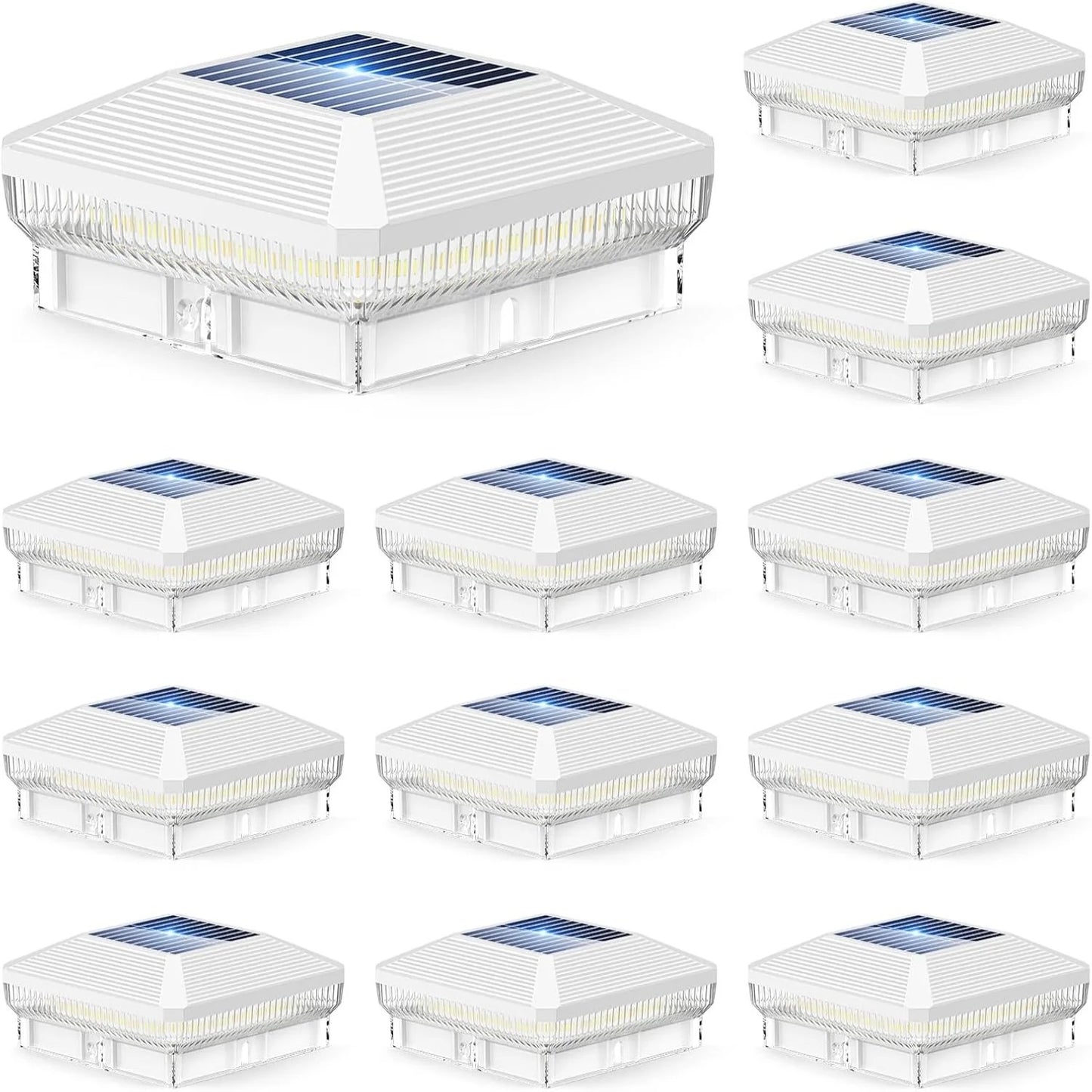 "Solar Post Cap Lights 6/12-Pack, 40-LED 30-Lumen 4x4 Fence Lights, 3 Modes for Wood/Vinyl Posts"