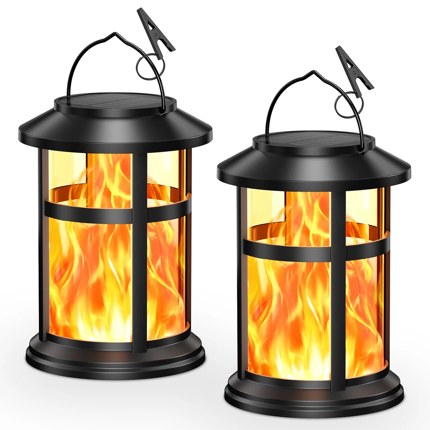 KPSTEK Solar Flame LED Lights 2 Pack Outdoor Lanterns