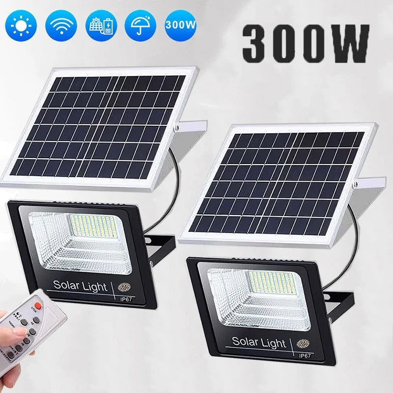 2PCS Solar Flood Light Outdoor Remote Bright White Floodlights Waterproof Solar Power Security Light Auto On/Off Dusk to Dawn