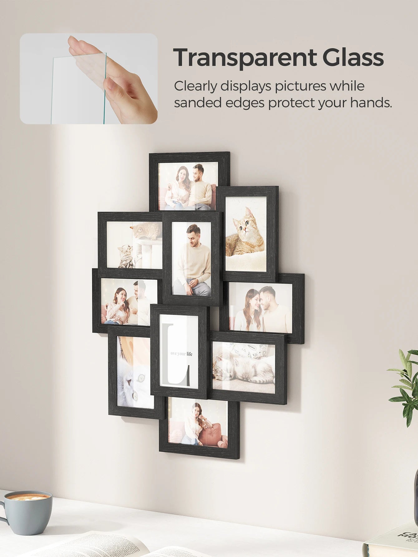 SONGMICS 10 PremiumQuality Hardwood Interlocking Collage Frames For GalleryWallDecor