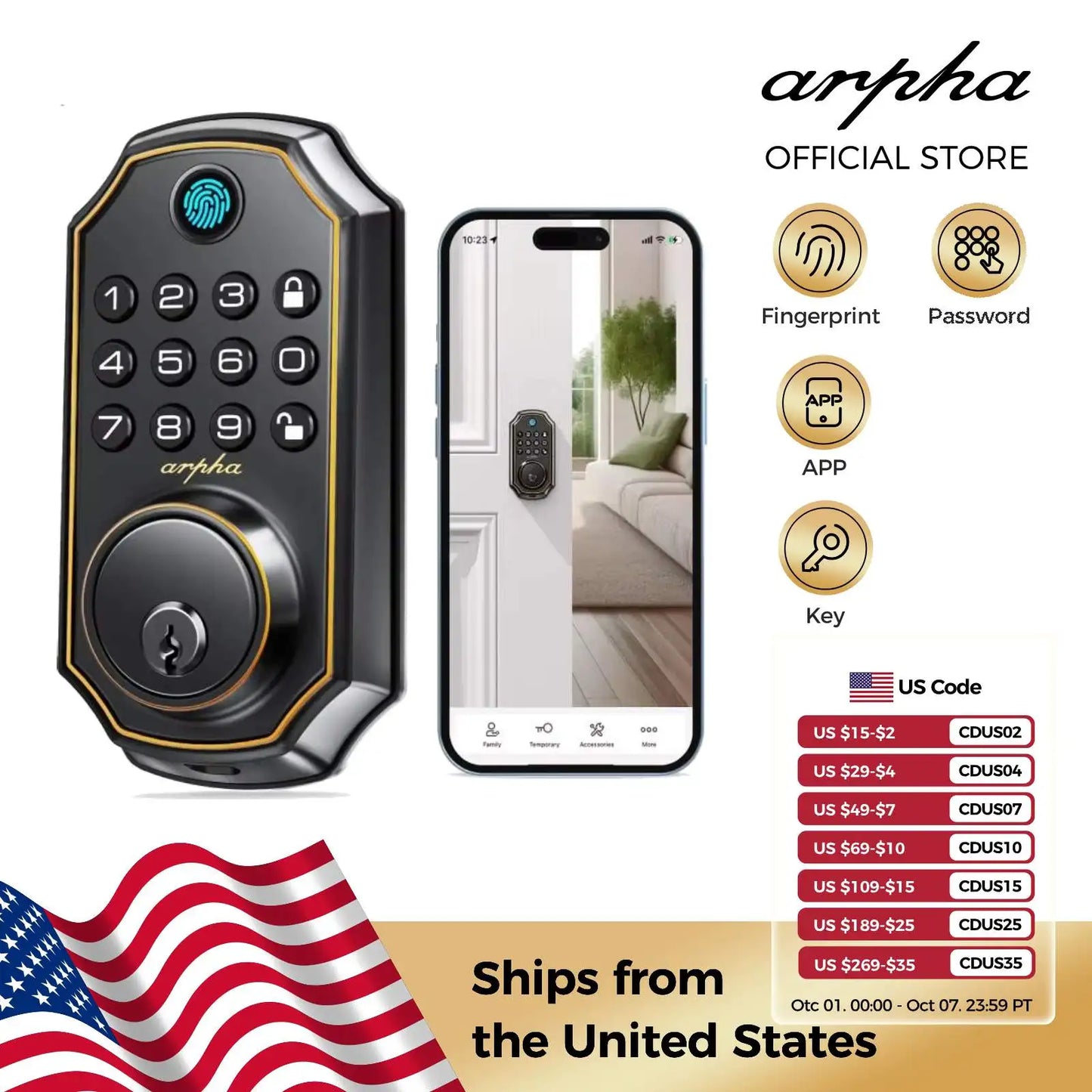 Arpha D280 Keyless Entry Door Lock Fingerprint Deadbolt