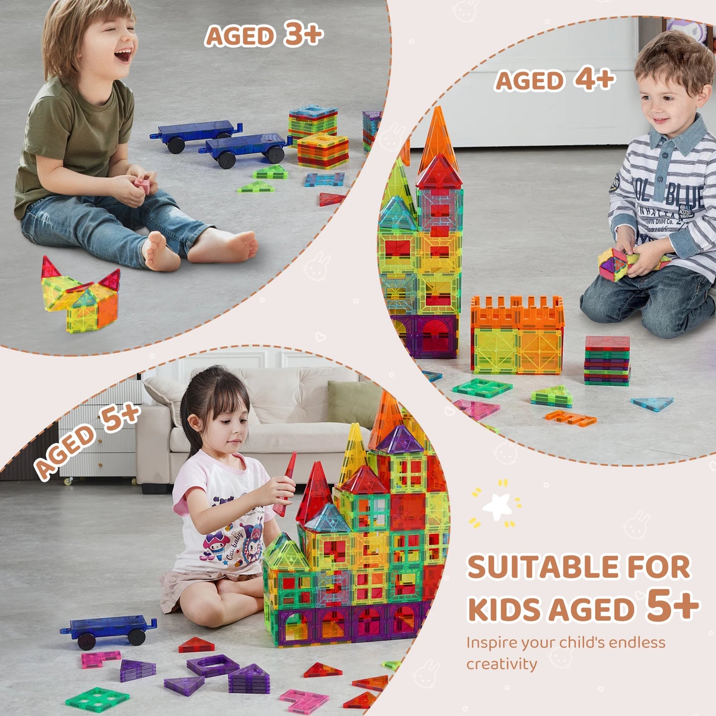 SucceBuy 180PCS Magnetic Building Blocks Construction Children Magnet Tiles Montessori Educational Toys for Kids Birthday Gifts