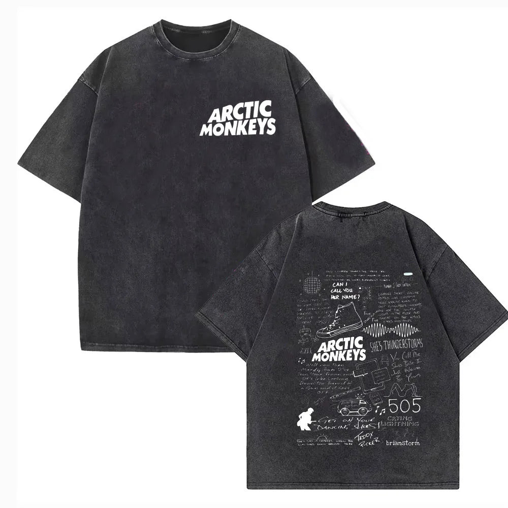 Arctic Monkeys Washed Shirt Cotton High Quality Male University Classic Aesthetic T Shirt Streetwear Breathable Graphic Retro
