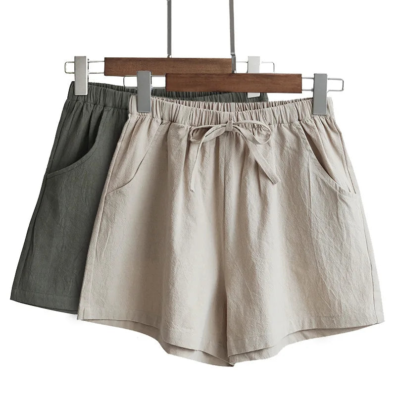 CN Zhejiang Cotton Linen Shorts Women High Waist Casual