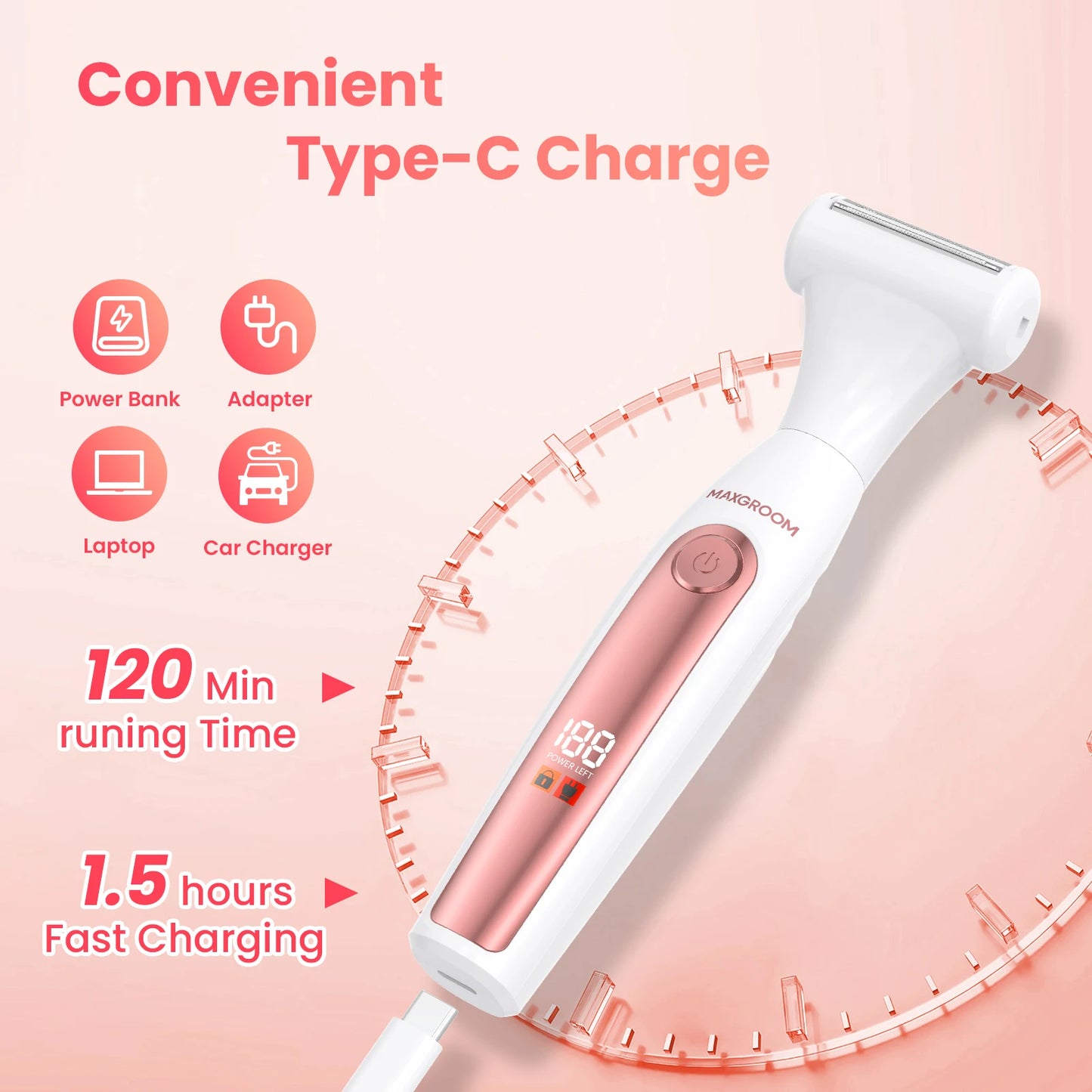 MAXGROOM 4 in 1 Body Hair Trimmer Kit Women Rechargeable