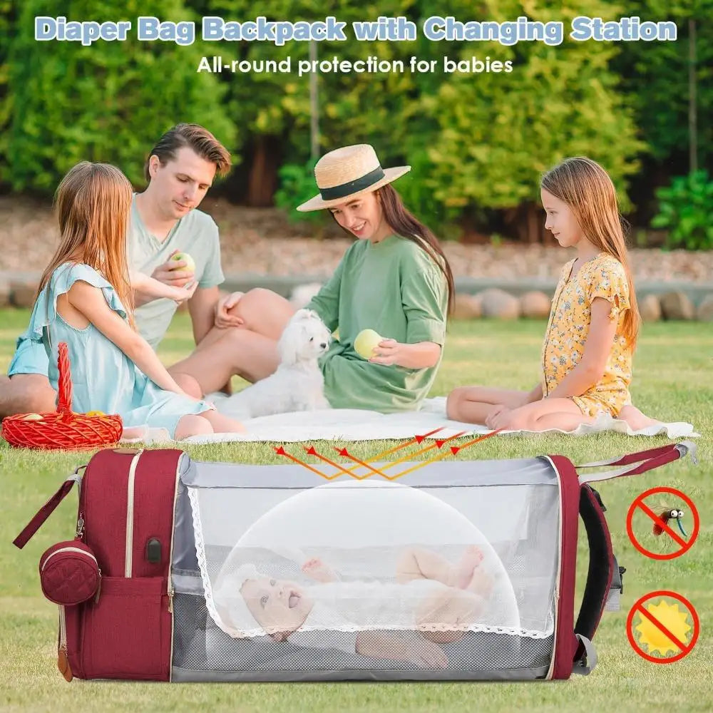 RsenFremior Diaper Bag Backpack With Changing Station And Bed