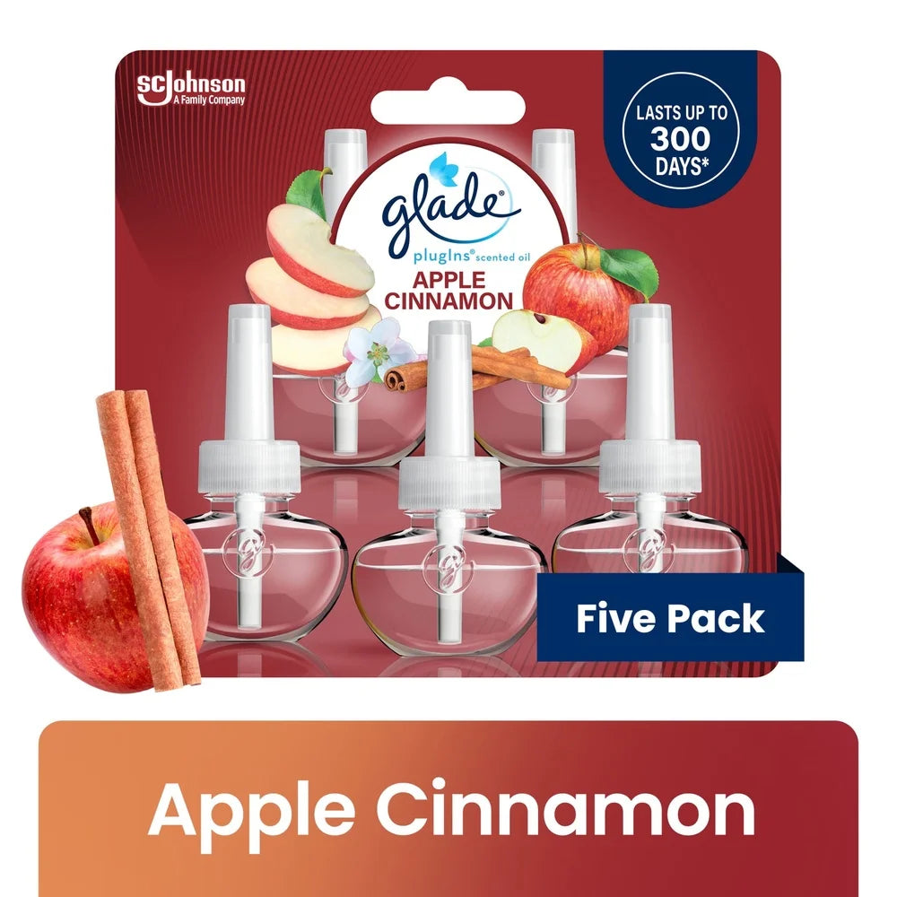 Apple Cinnamon Air Freshener PlugIns 5 Refills Essential Oil Diffuser Cozy Scented Oil Home Fragrance 60 Days Lasting