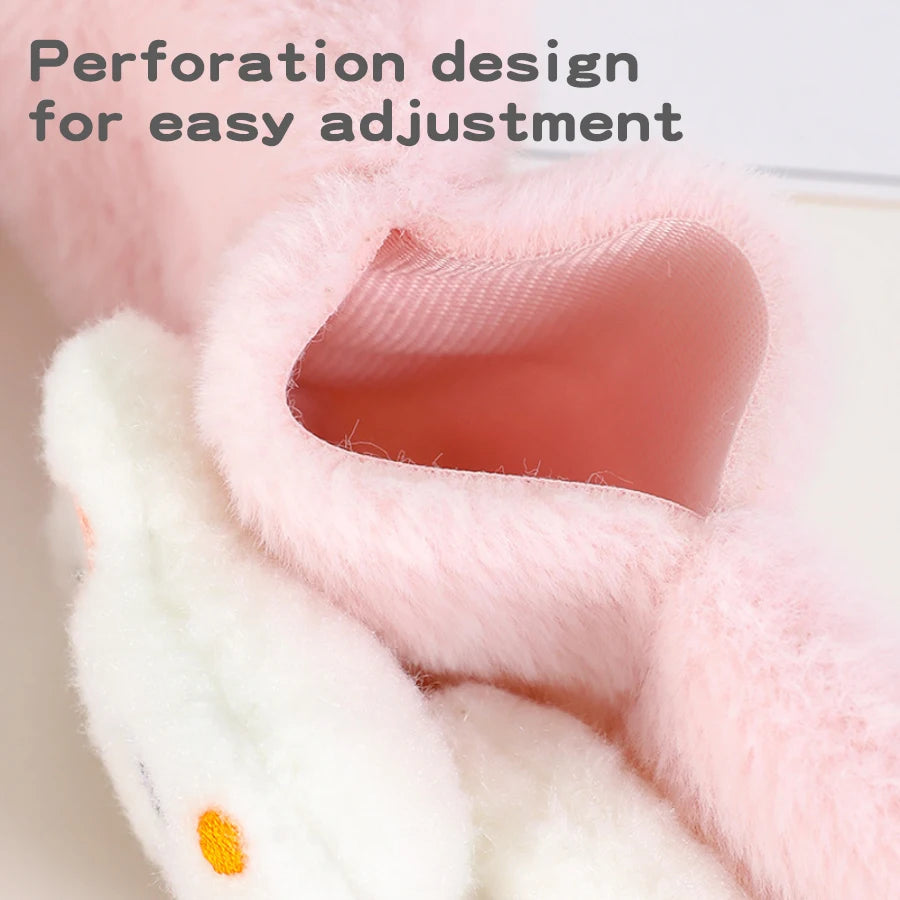 Cute Cartoon Rabbit Design Girls' Winter Warm Thick Plush Scarf with Faux Fur Protection