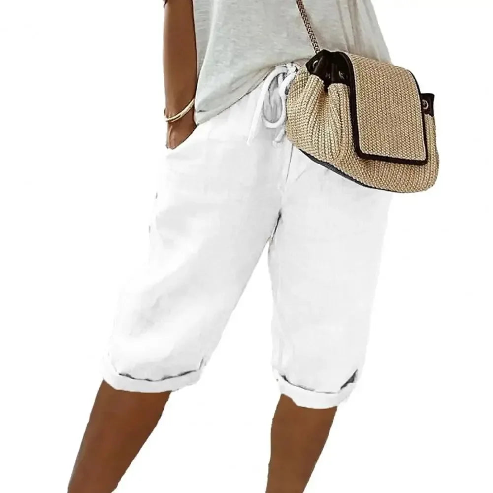 American Vintage Women Cotton Linen Lace Up High Waist Shorts