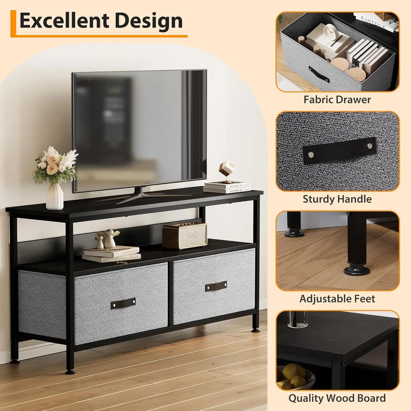 TWISTER.CK TV Stand With Storage Two Drawers For Living Room