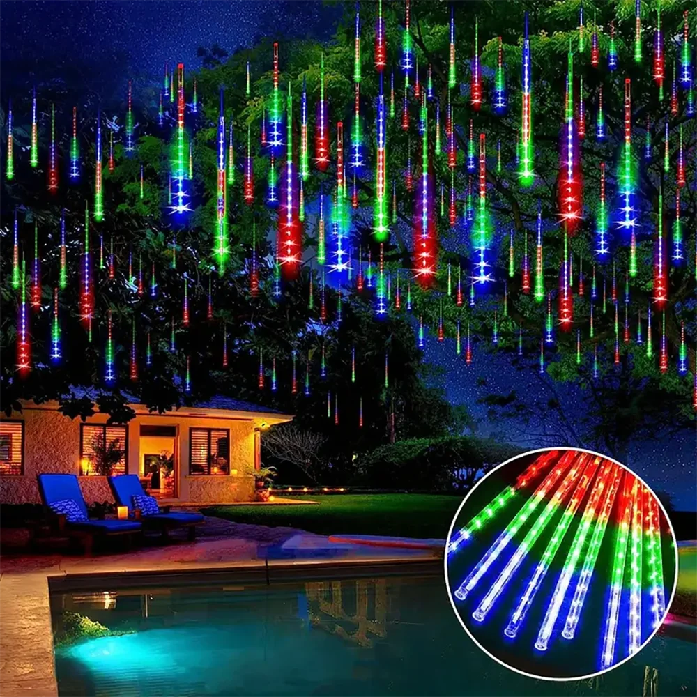 WELPUR Solar Meteor Shower Lights Waterproof String Lights