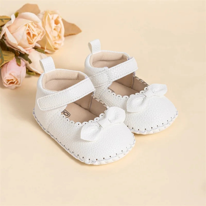 Baby Unisex First Walk Mary Jane Shoes With Bow And Non Slip Sole