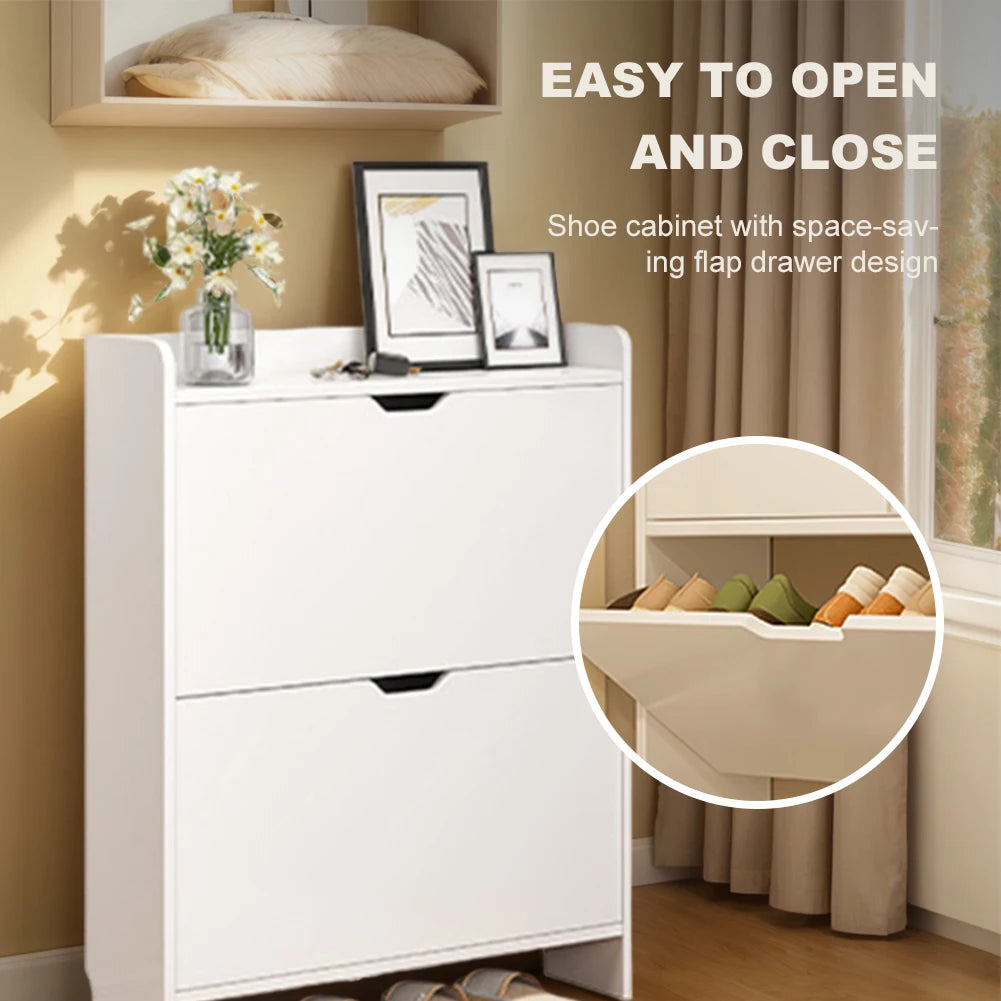 Highconcerned Shoe Cabinet Two Tier Wooden Entryway With Flip Drawers