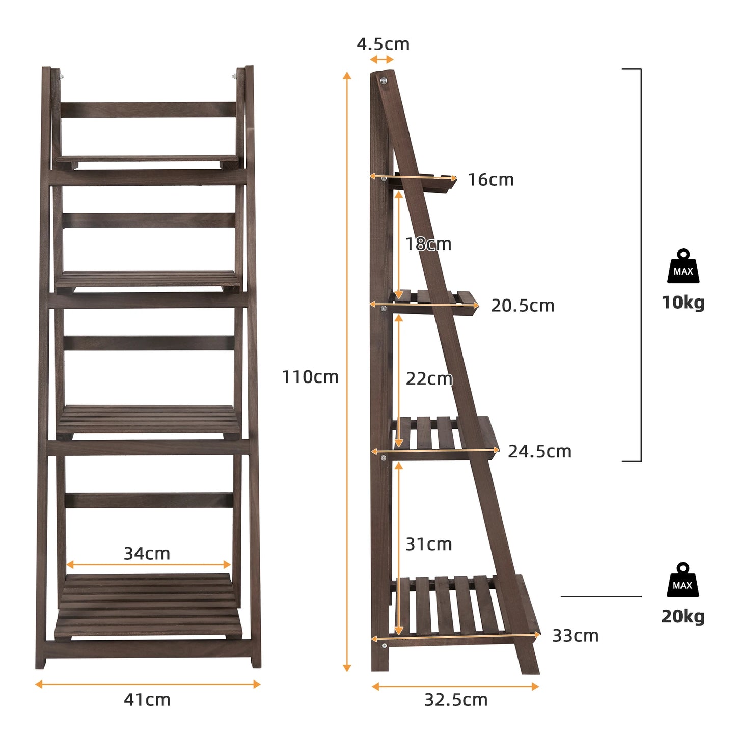 Folding 4 Tier Ladder Shelf Wood Storage Rack for Indoor Plants