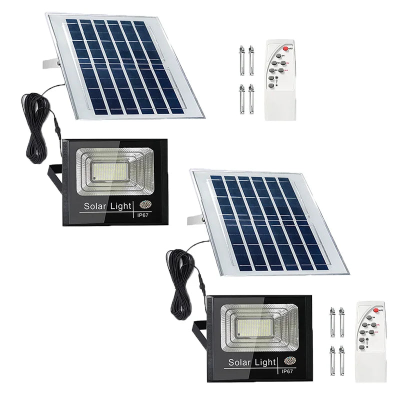 2PCS Solar Flood Light Outdoor Remote Bright White Floodlights Waterproof Solar Power Security Light Auto On/Off Dusk to Dawn