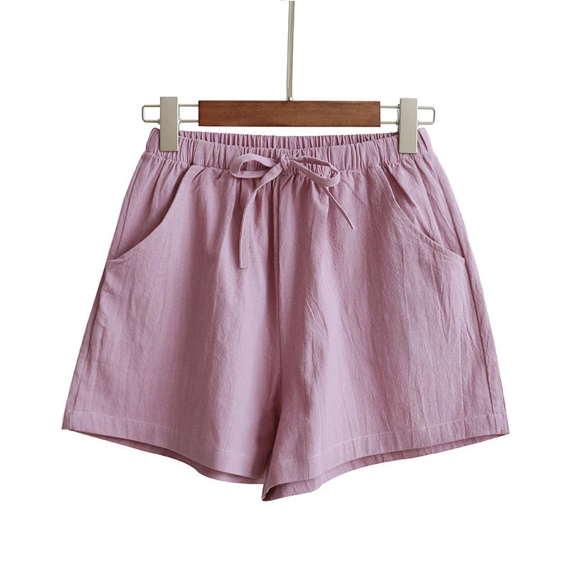 Milatwins Cotton Linen High Waist Women's Casual Shorts