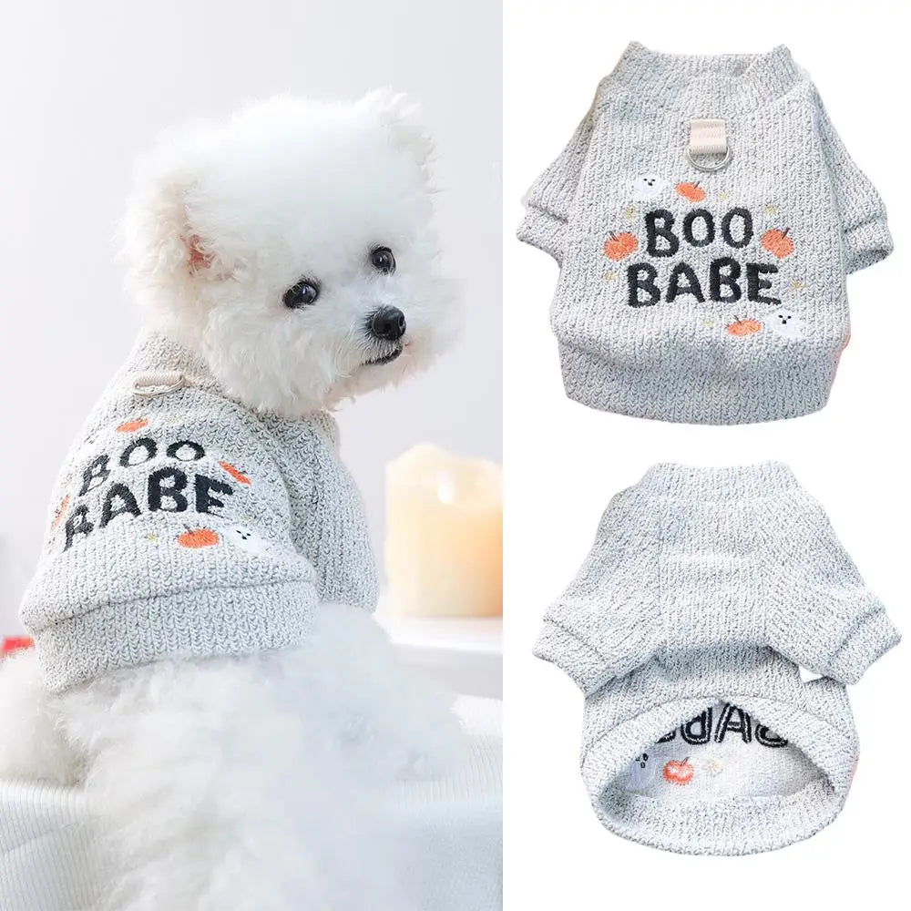Soft Pet Halloween Crew Neck Sweatshirt Embroidery Dog Pullover Traction Jacket Winter Dog Clothes Cat Sweater Pet Costume
