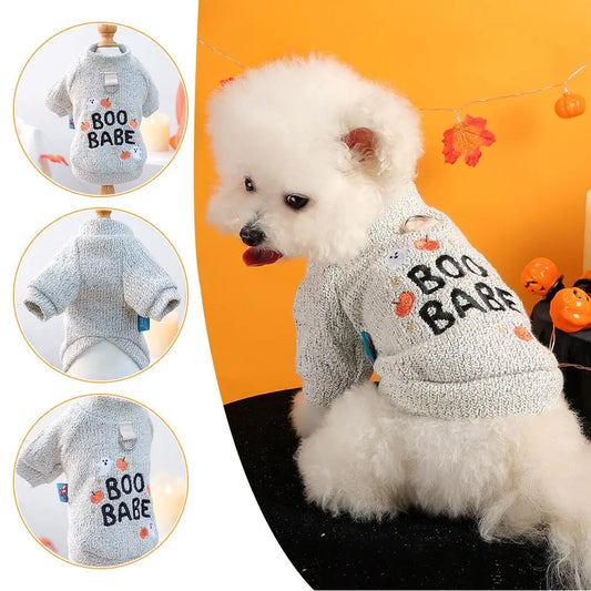 Soft Pet Halloween Crew Neck Sweatshirt Embroidery Dog Pullover Traction Jacket Winter Dog Clothes Cat Sweater Pet Costume